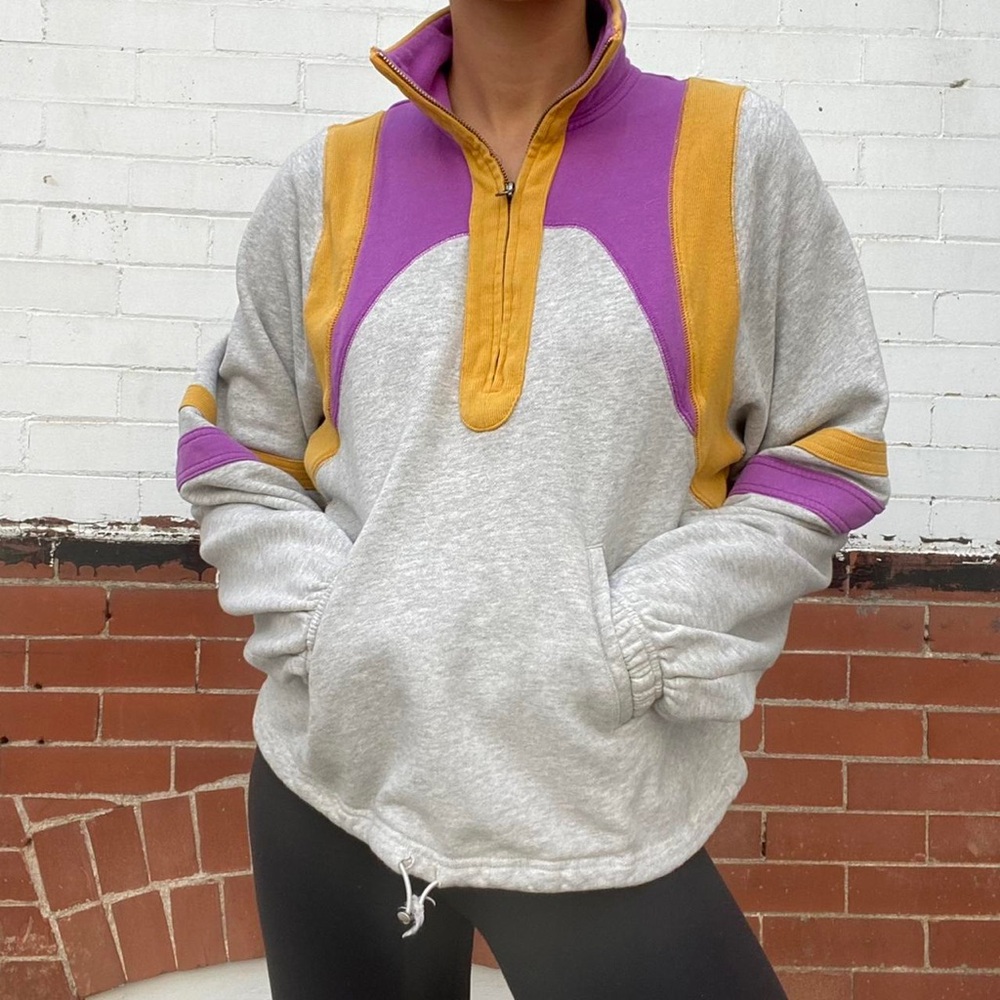 Free People Movement Colorblock Half Zip Oversized Pullover Gray Sweatshirt Med - Picture 2 of 9